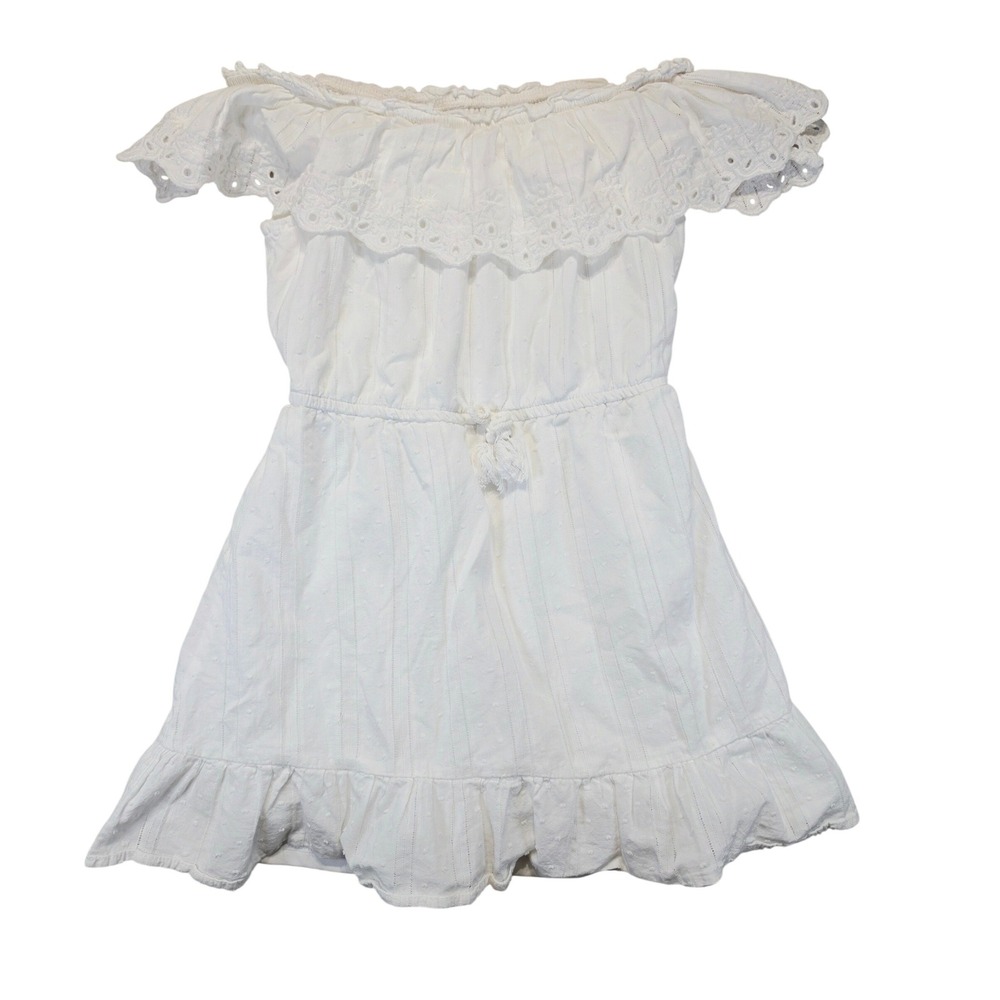 Art Class Girls White Eyelet Lace Swiss Dot Off-The-Shoulder Dress Size‎ M 7/8
